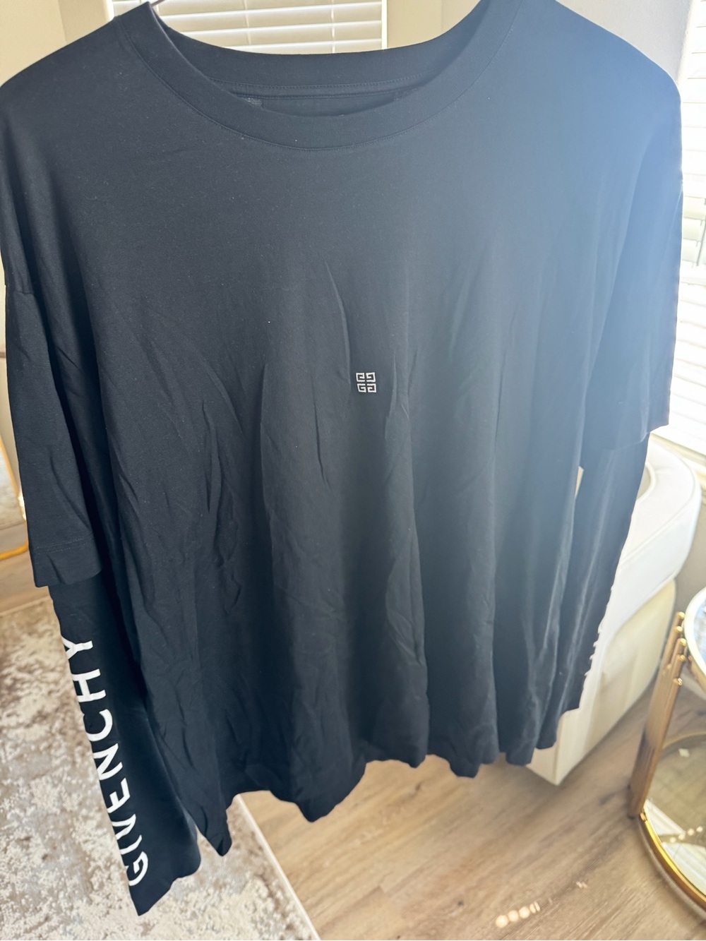 Givenchy Black Short Sleeve Tee with White Sleeve Branding